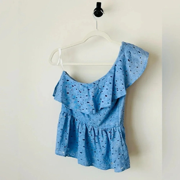 J.O.A. One-Shoulder Blue Eyelet Ruffle Blouse - Size S - NWT - Picture 11 of 11